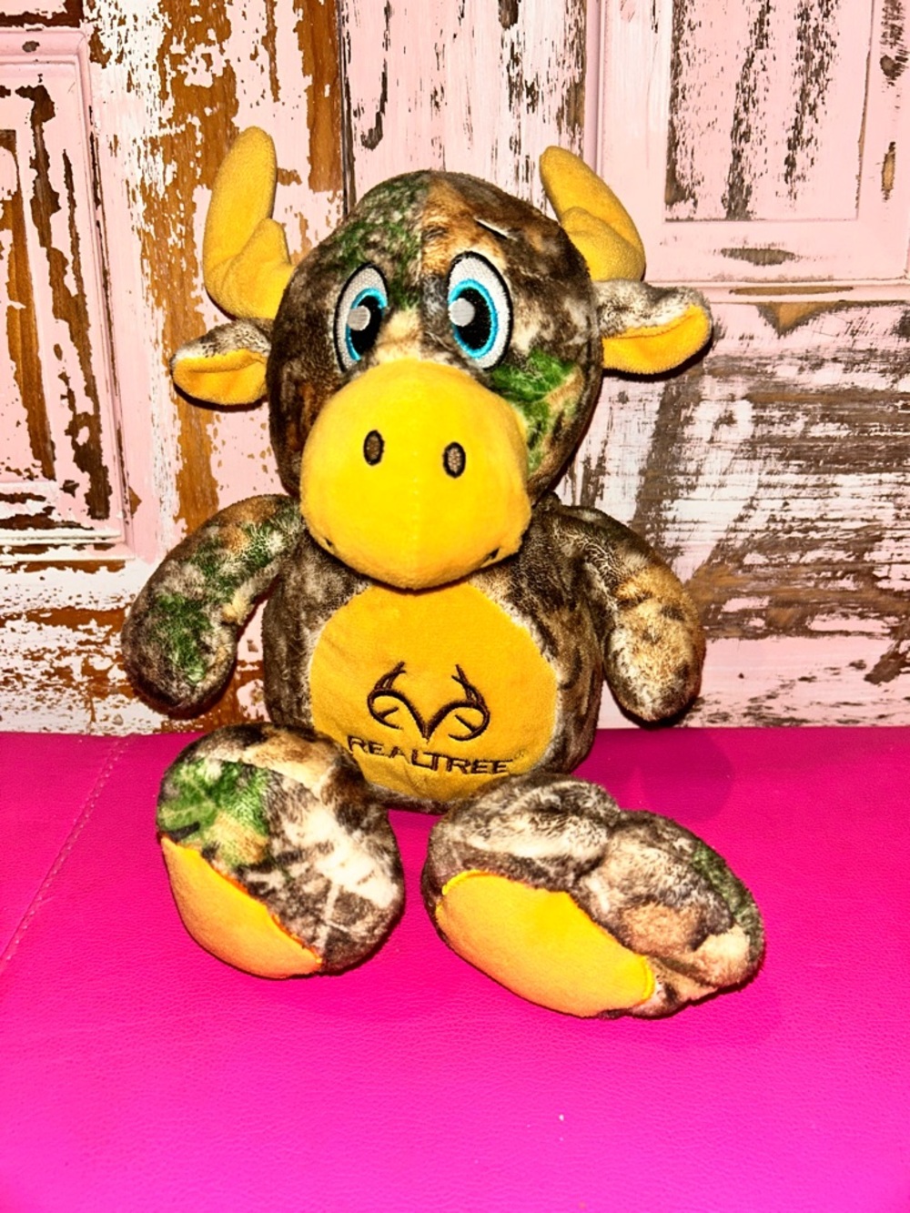 Realtree Camo Plush Moose with Tan Accents and Blue Eyes